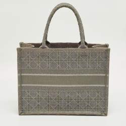 Pre Owned Dior Grey Embroidered Cannage Canvas Medium Book Tote