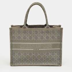 Pre Owned Dior Grey Embroidered Cannage Canvas Medium Book Tote