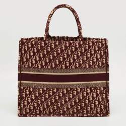 Pre Owned Dior Burgundy Oblique Embroidered Canvas Large Book Tote 