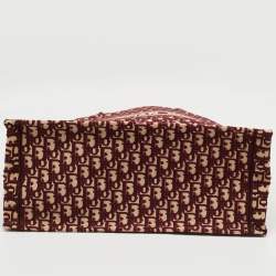 Pre Owned Dior Burgundy Oblique Embroidered Canvas Large Book Tote 