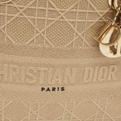 Pre Owned Dior Beige Cannage Embroidered Canvas Medium Lady D-Lite Tote
