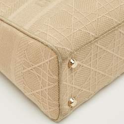 Pre Owned Dior Beige Cannage Embroidered Canvas Medium Lady D-Lite Tote