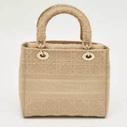 Pre Owned Dior Beige Cannage Embroidered Canvas Medium Lady D-Lite Tote