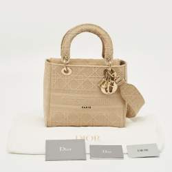 Pre Owned Dior Beige Cannage Embroidered Canvas Medium Lady D-Lite Tote