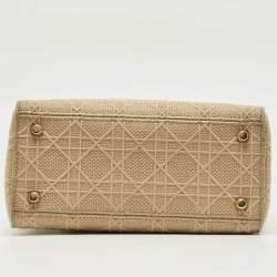 Pre Owned Dior Beige Cannage Embroidered Canvas Medium Lady D-Lite Tote