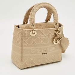 Pre Owned Dior Beige Cannage Embroidered Canvas Medium Lady D-Lite Tote