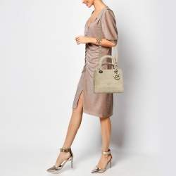 Pre Owned Dior Beige Cannage Embroidered Canvas Medium Lady D-Lite Tote