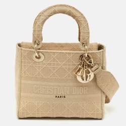 Pre Owned Dior Beige Cannage Embroidered Canvas Medium Lady D-Lite Tote