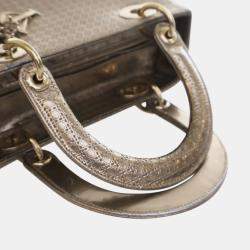 Pre Owned Dior Gold Medium Metallic Patent Microcannage Lady Dior