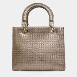 Pre Owned Dior Gold Medium Metallic Patent Microcannage Lady Dior