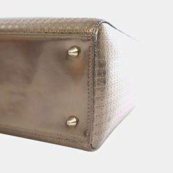 Pre Owned Dior Gold Medium Metallic Patent Microcannage Lady Dior
