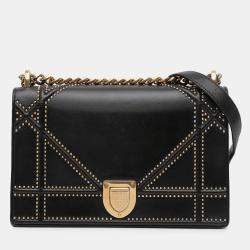 Pre Owned Dior Black Medium Studded Lambskin Diorama Flap