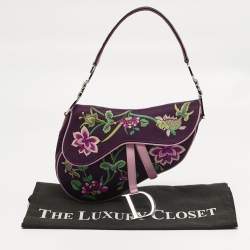 Pre Owned Dior Purple/Pink Embroidered Silk Limited Edition 0336 Floral And Koi Saddle Bag