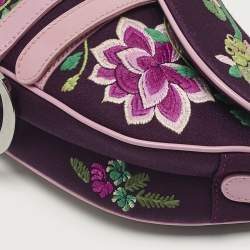 Pre Owned Dior Purple/Pink Embroidered Silk Limited Edition 0336 Floral And Koi Saddle Bag
