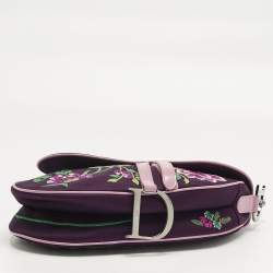Pre Owned Dior Purple/Pink Embroidered Silk Limited Edition 0336 Floral And Koi Saddle Bag