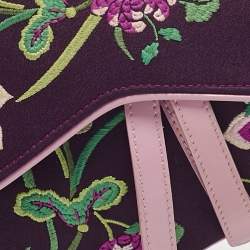 Pre Owned Dior Purple/Pink Embroidered Silk Limited Edition 0336 Floral And Koi Saddle Bag