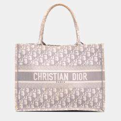 Pre Owned Dior Grey Medium Oblique Embroidered Canvas Book Tote