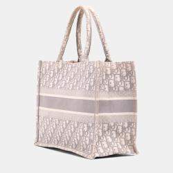 Pre Owned Dior Grey Medium Oblique Embroidered Canvas Book Tote