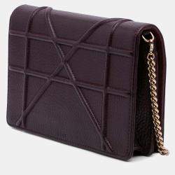 Pre Owned Dior Burgundy Grained Calfskin Diorama Wallet on Chain