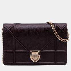 Pre Owned Dior Burgundy Grained Calfskin Diorama Wallet on Chain