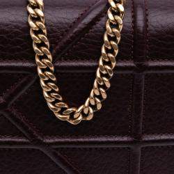 Pre Owned Dior Burgundy Grained Calfskin Diorama Wallet on Chain
