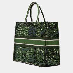 Pre Owned Dior Green Large Canvas Embroidered Elephant Book Tote