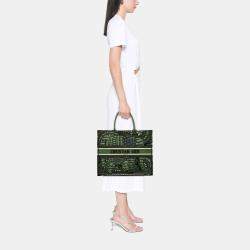 Pre Owned Dior Green Large Canvas Embroidered Elephant Book Tote