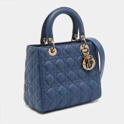 Pre Owned Dior Blue Cannage Leather Medium Lady Dior Tote