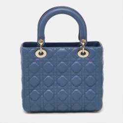 Pre Owned Dior Blue Cannage Leather Medium Lady Dior Tote