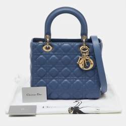 Pre Owned Dior Blue Cannage Leather Medium Lady Dior Tote