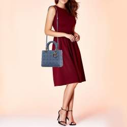 Pre Owned Dior Blue Cannage Leather Medium Lady Dior Tote