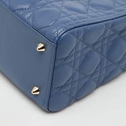 Pre Owned Dior Blue Cannage Leather Medium Lady Dior Tote