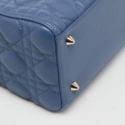 Pre Owned Dior Blue Cannage Leather Medium Lady Dior Tote