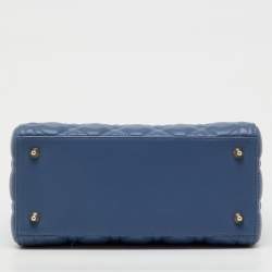 Pre Owned Dior Blue Cannage Leather Medium Lady Dior Tote