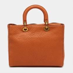 Pre Owned Dior Orange Canyon Grained Leather Large Lady Dior Tote