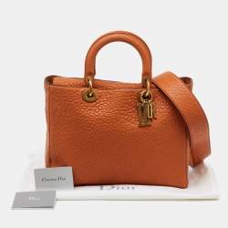 Pre Owned Dior Orange Canyon Grained Leather Large Lady Dior Tote