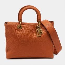 Pre Owned Dior Orange Canyon Grained Leather Large Lady Dior Tote