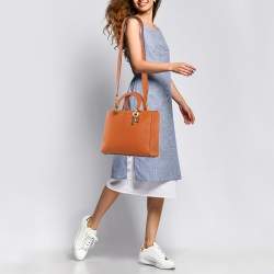 Pre Owned Dior Orange Canyon Grained Leather Large Lady Dior Tote