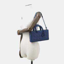 Pre Owned Dior Lady D Joy Cannage 2-Way Bag Navy Leather Size Medium