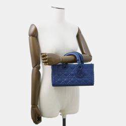 Pre Owned Dior Lady D Joy Cannage 2-Way Bag Navy Leather Size Medium