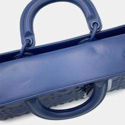 Pre Owned Dior Lady D Joy Cannage 2-Way Bag Navy Leather Size Medium