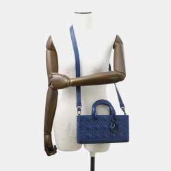Pre Owned Dior Lady D Joy Cannage 2-Way Bag Navy Leather Size Medium