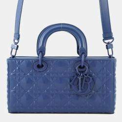 Pre Owned Dior Lady D Joy Cannage 2-Way Bag Navy Leather Size Medium