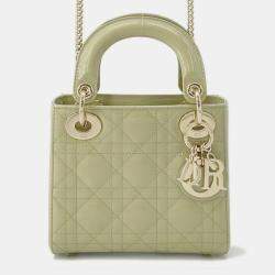 Pre Owned Dior Lady Dior  Light Green Patent Leather Mini 2Way Handbag
