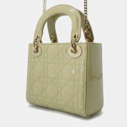 Pre Owned Dior Lady Dior  Light Green Patent Leather Mini 2Way Handbag