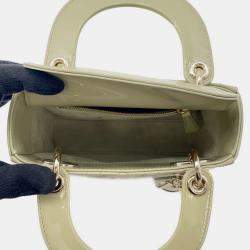 Pre Owned Dior Lady Dior  Light Green Patent Leather Mini 2Way Handbag