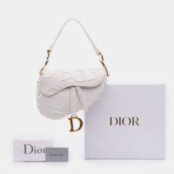 Pre Owned Dior White Mini Canvas Embroidered Camouflage Saddle Bag