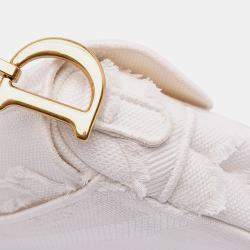 Pre Owned Dior White Mini Canvas Embroidered Camouflage Saddle Bag