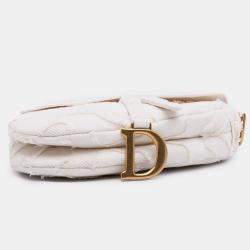 Pre Owned Dior White Mini Canvas Embroidered Camouflage Saddle Bag