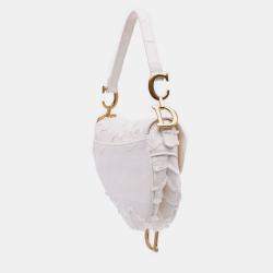 Pre Owned Dior White Mini Canvas Embroidered Camouflage Saddle Bag